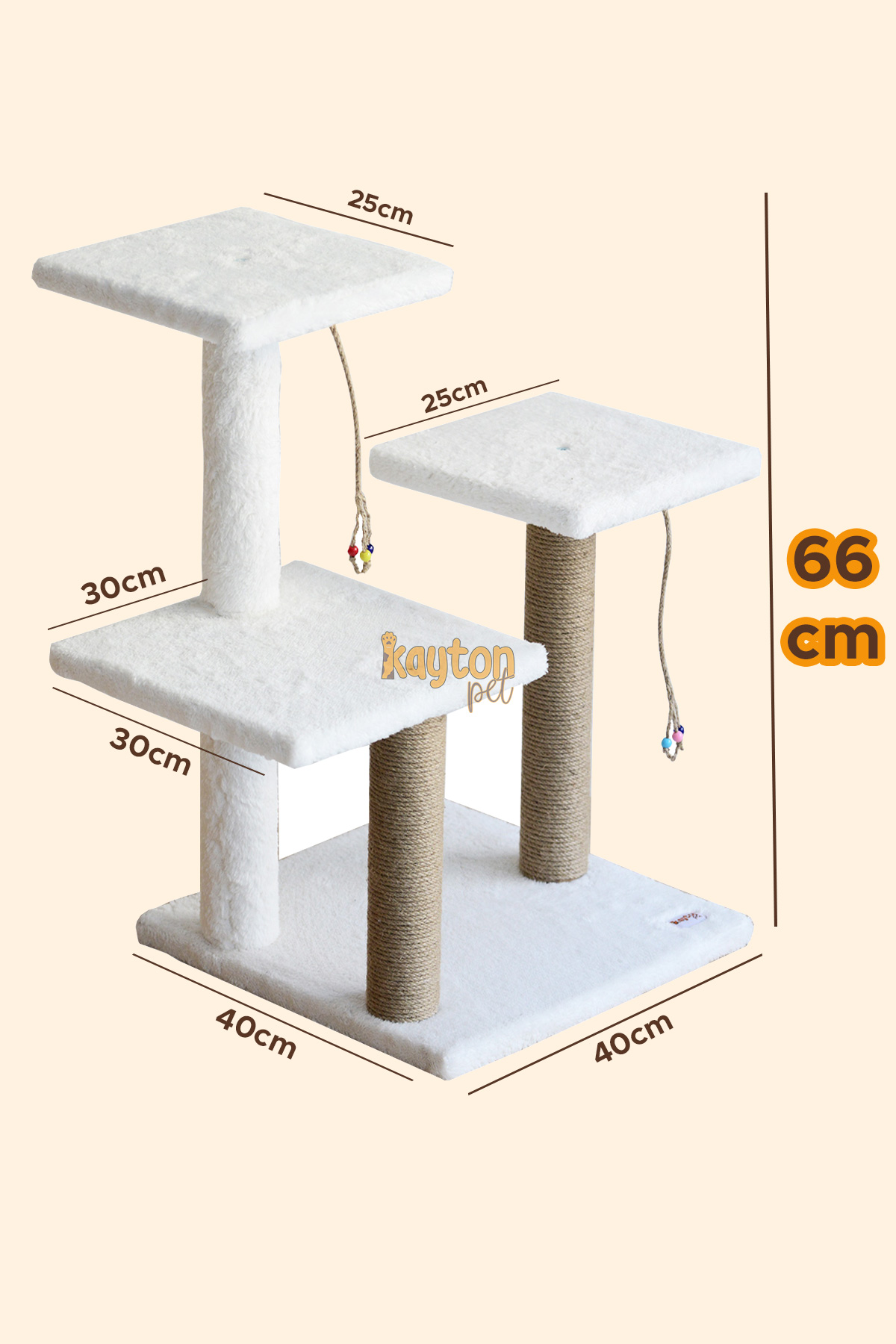 3 Stepli Kedi Tırmalaması 66cm Çok Katlı Kedi Tırmalama Tahtası - Krem