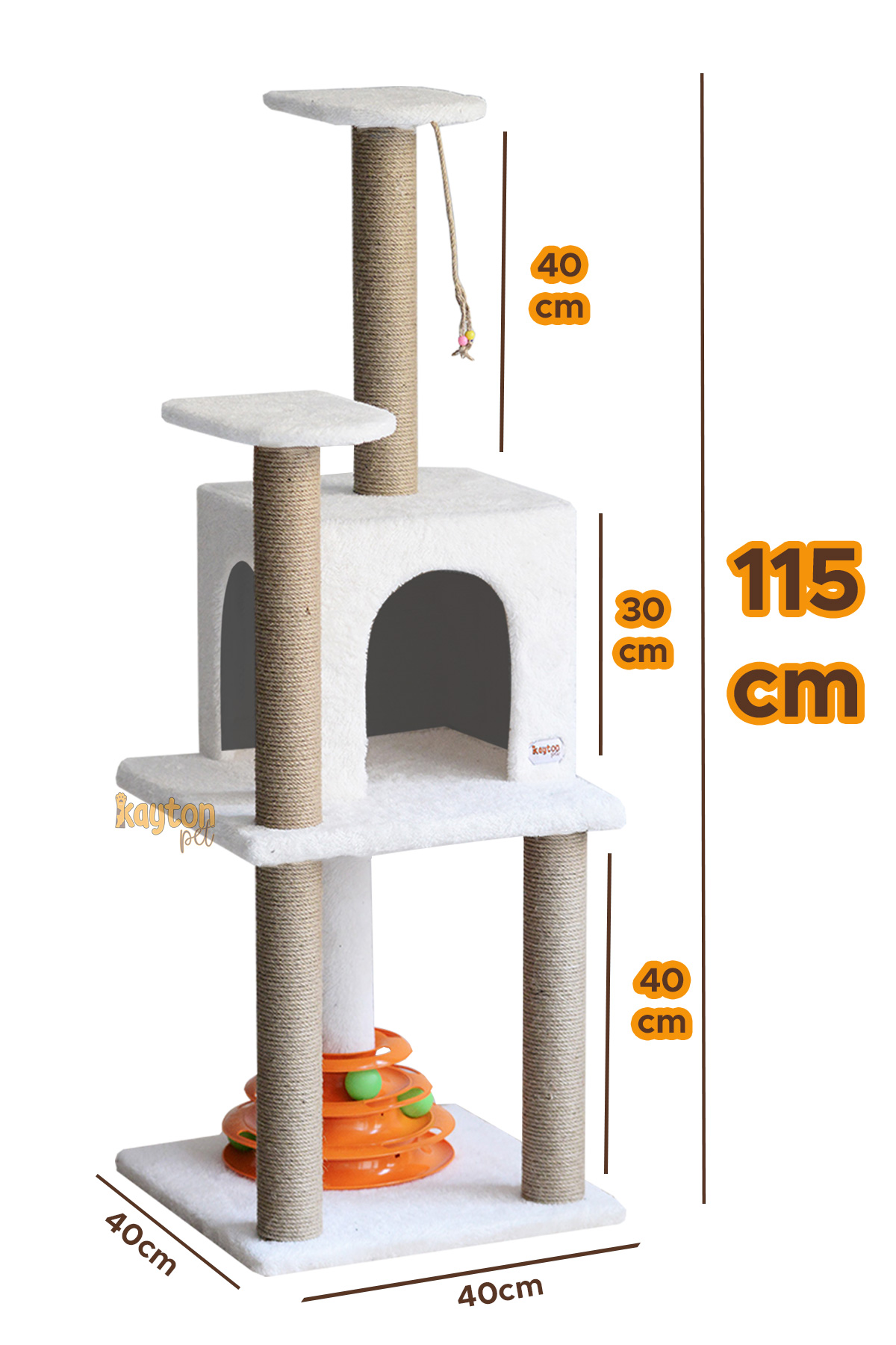 Kulübeli İki Katlı 115cm Kedi Tırmalaması - Krem