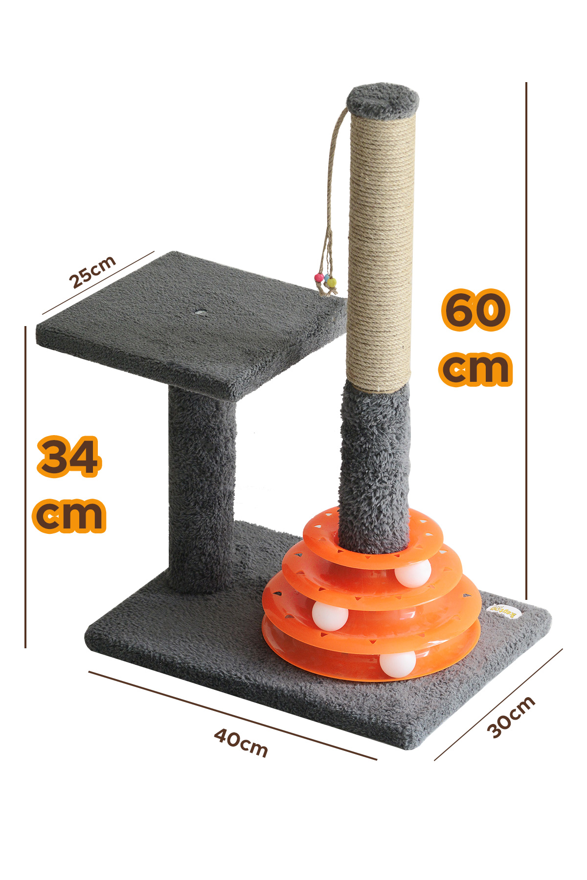 60cm Oyuncaklı Stepli Kedi Tırmalaması - Antrasit